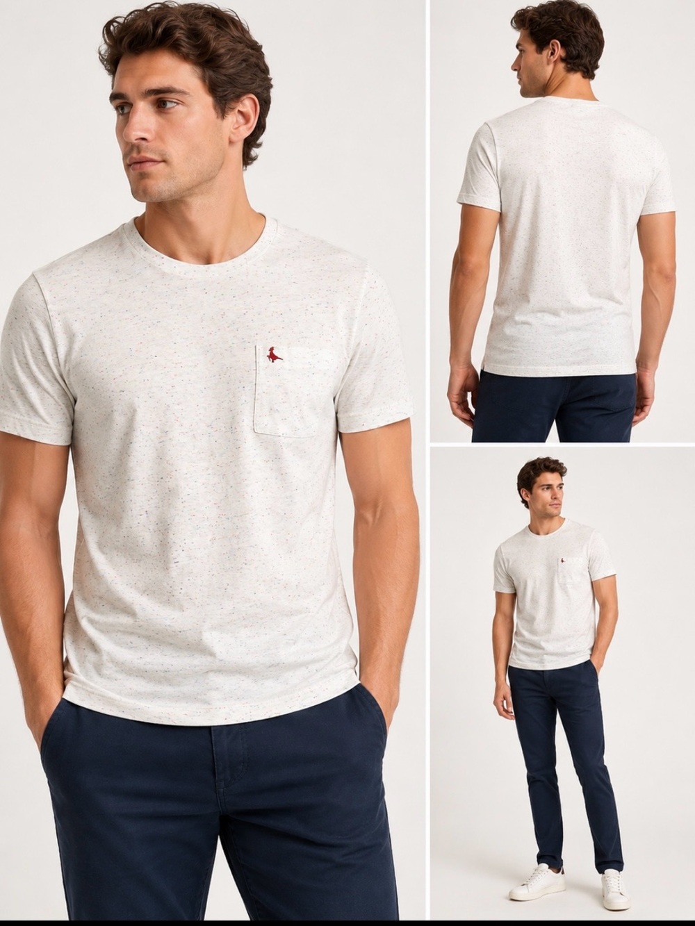 Jack Wills Men’s Large Slim Fit Pocket T- Shirt White Speckled  Crew Neck